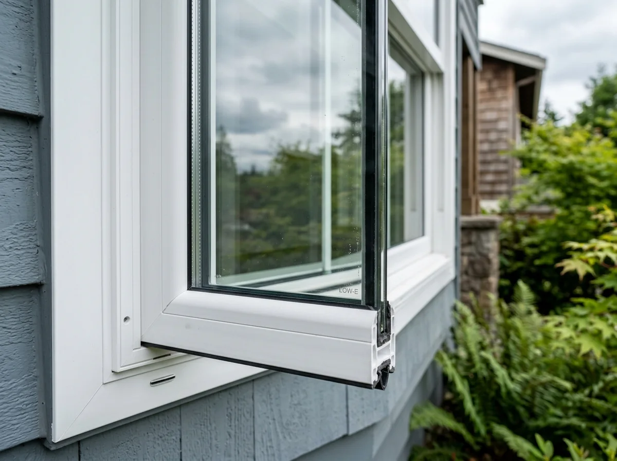 Close-up of Milgard vinyl window frame and glass detail